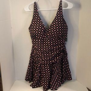 Shekini V Neck Two Piece ruffled pink poke dotted Swimsuit with Tummy Control